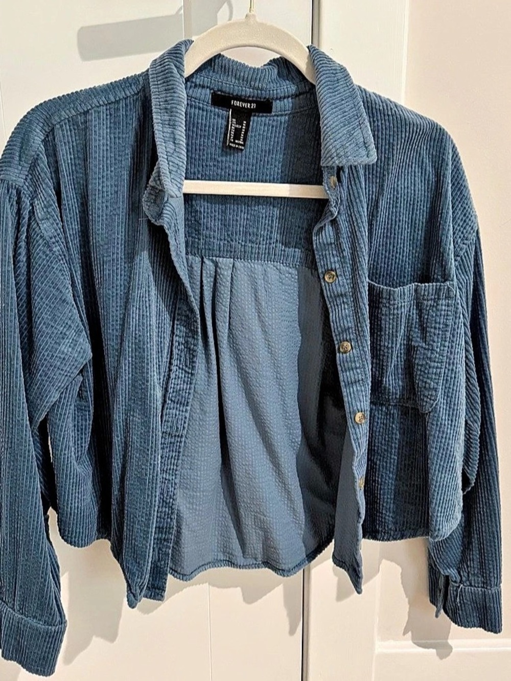 Forever 21 Blue Corduroy Button-Up Shirt Jacket Medium